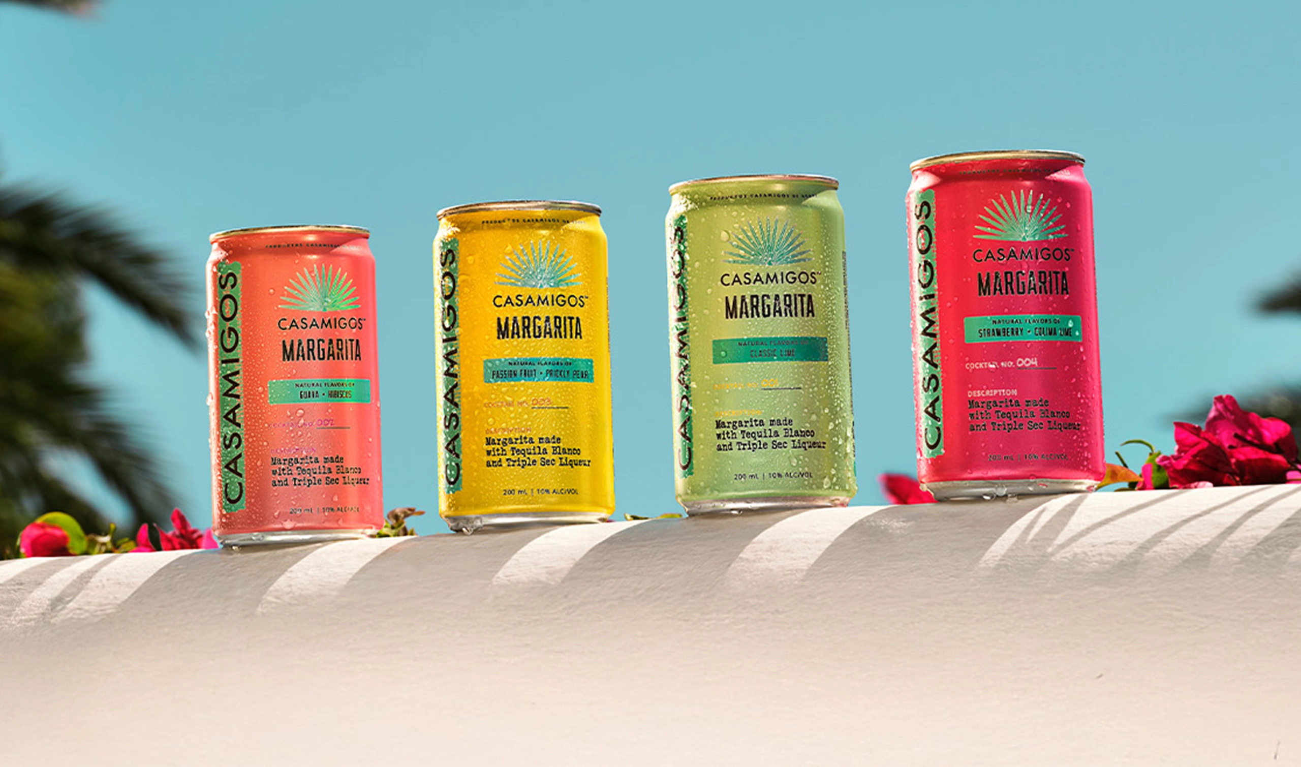 casamigos canned margaritas on stucco wall