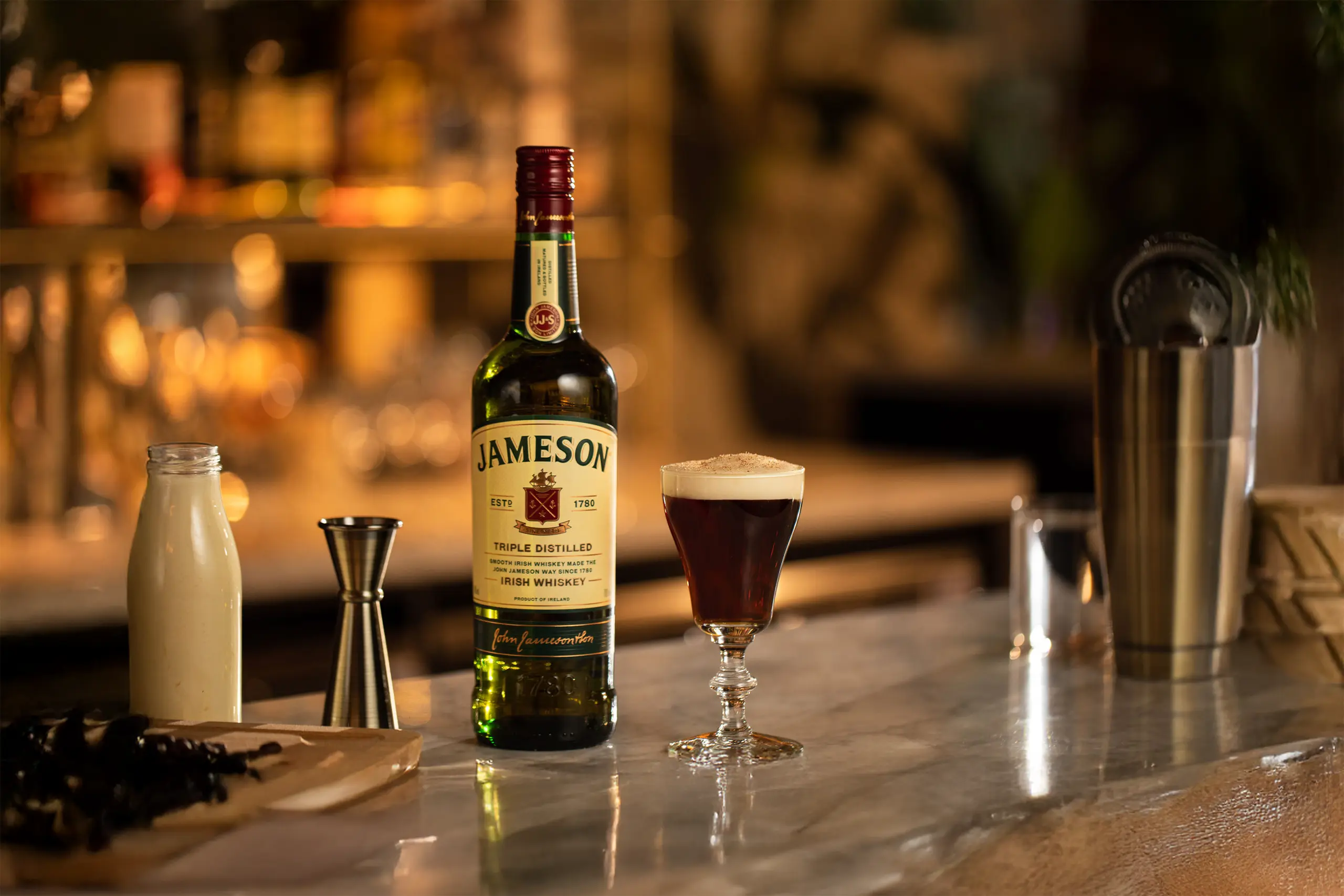 jameson irish coffee on bar top