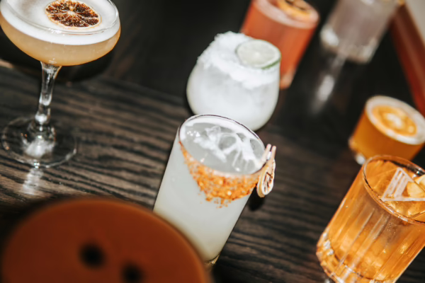 mixed drinks on a counter