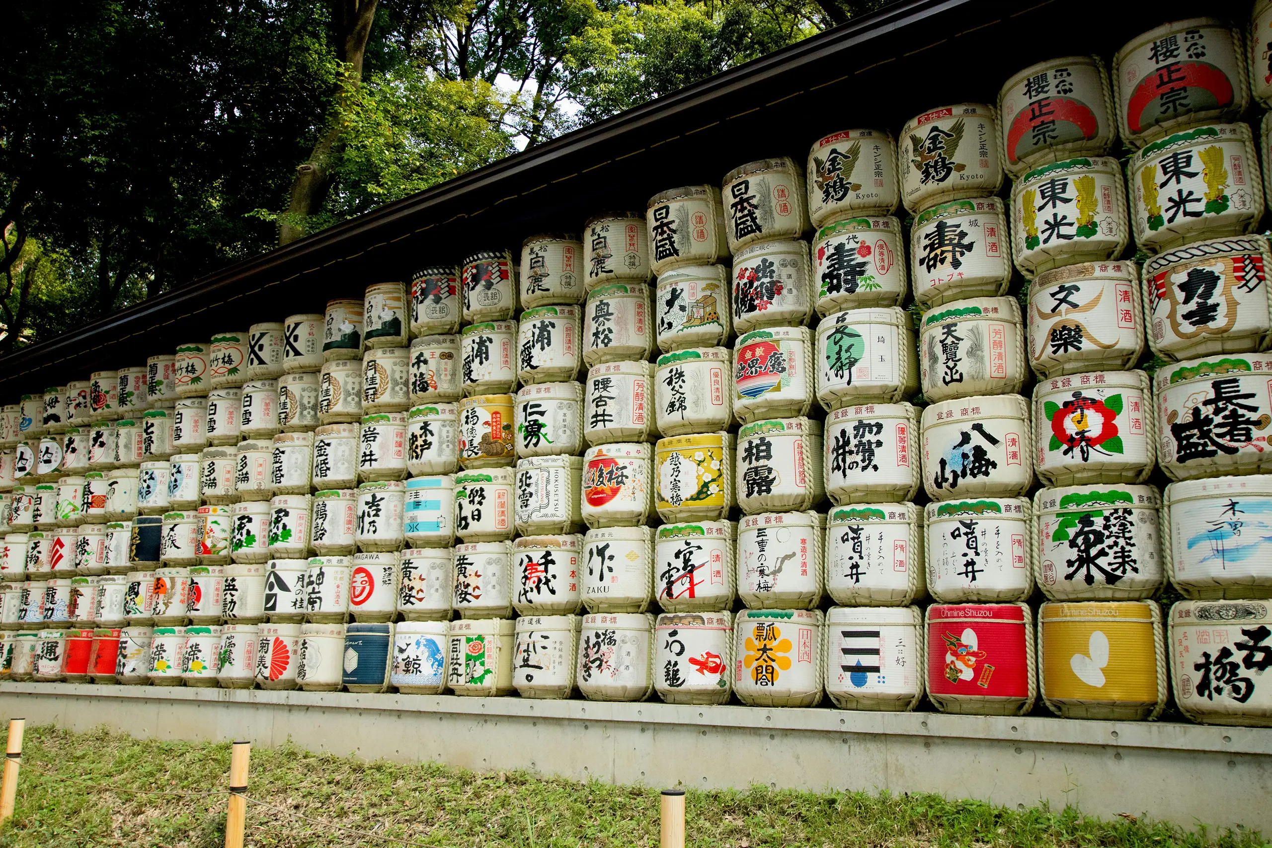 sake barrels outside