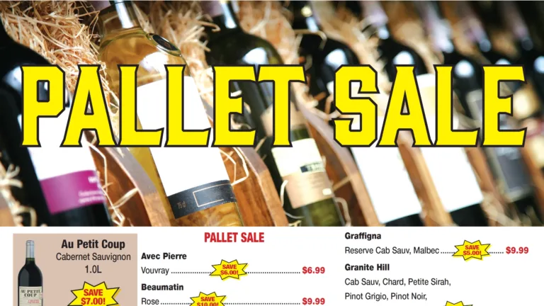 weekly ad 7-8-2026 featured pallet sale wine bottles