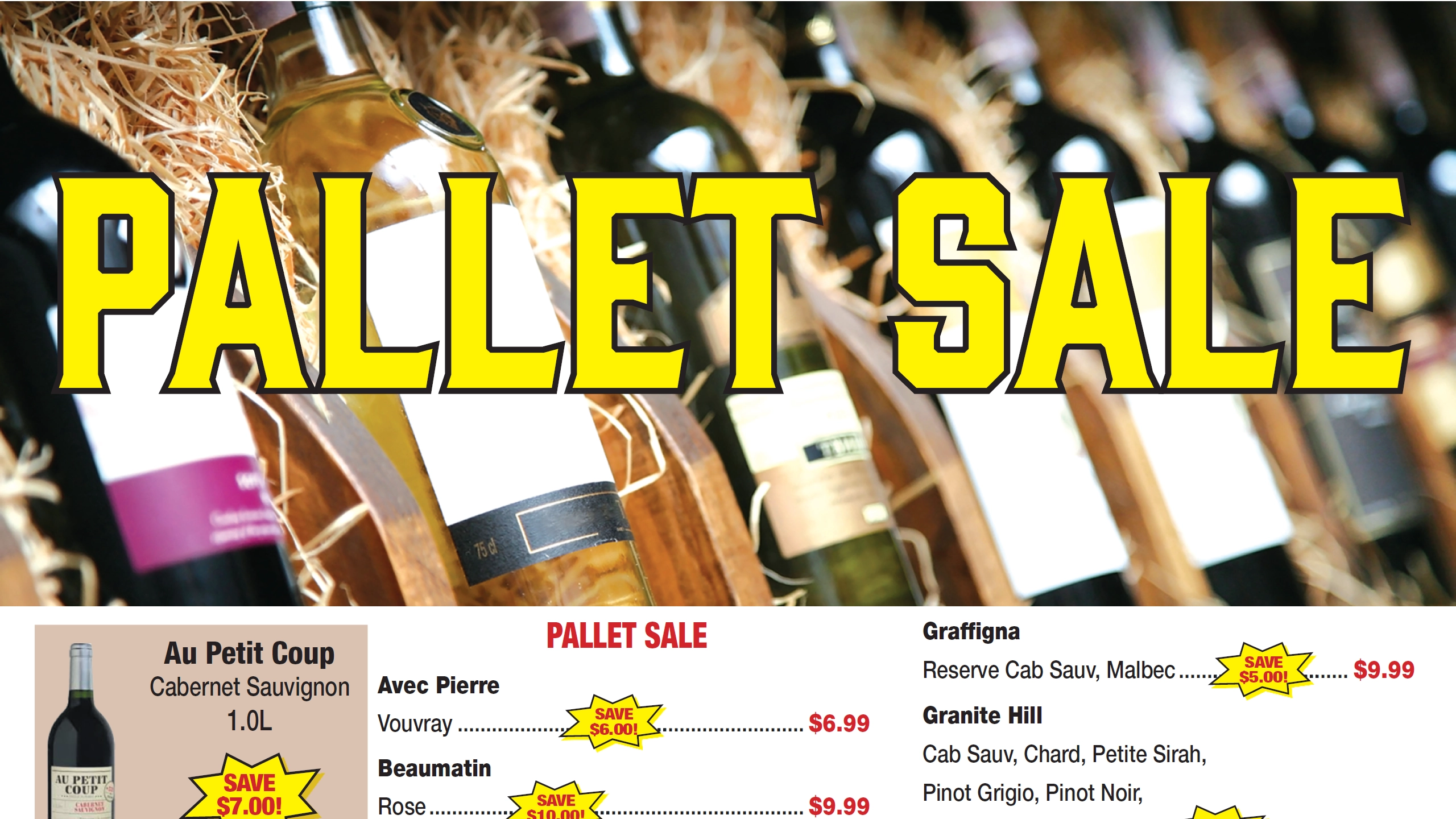 weekly ad 7-8-2026 featured pallet sale wine bottles