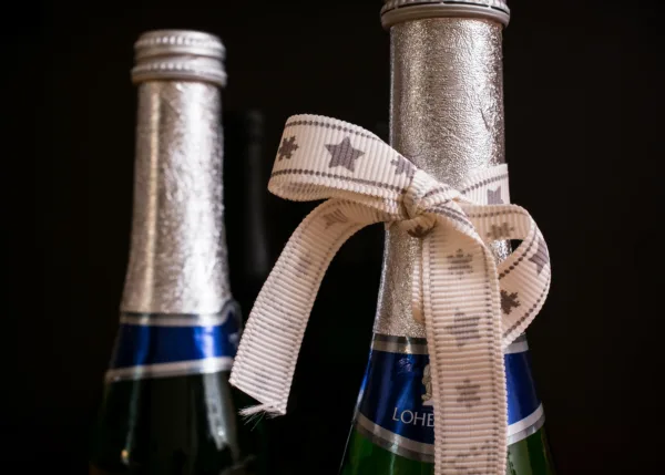 wine bottles with bow