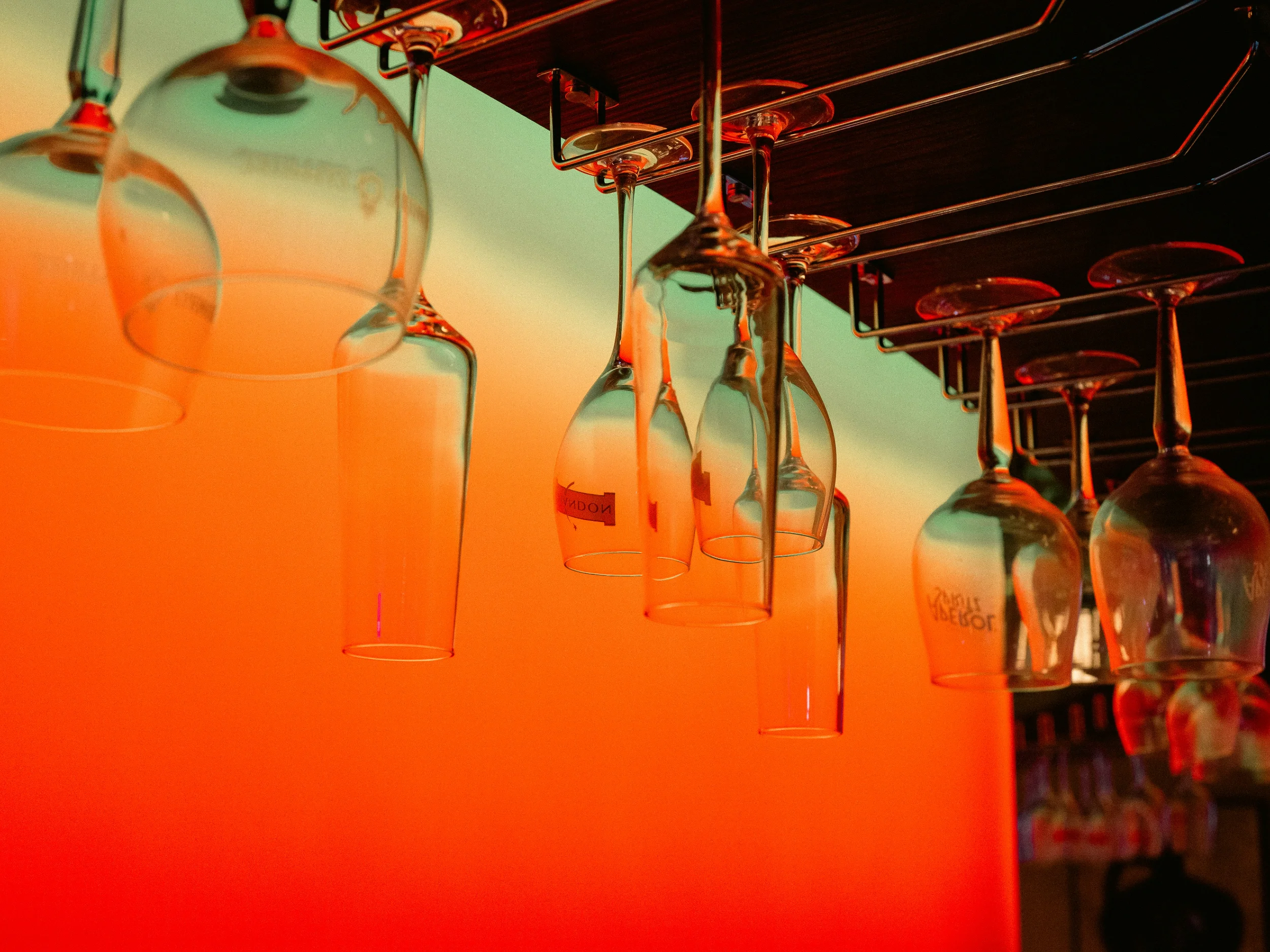 wine glasses hanging